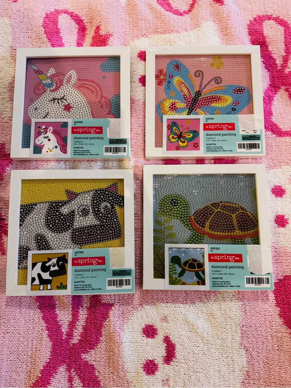 Hobby Lobby Diamond art Painting kits 
Unicorn, butterfly, cow, and turtle